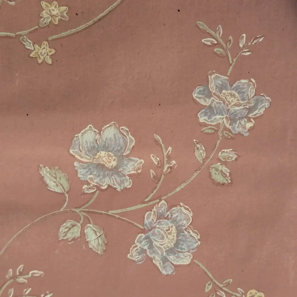 Vtg 80s Classic Timeless Floral Wallpaper Rolls Blue Pink